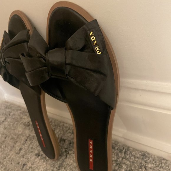 Prada flat black sandal with bow size 37.5 - Picture 4 of 5